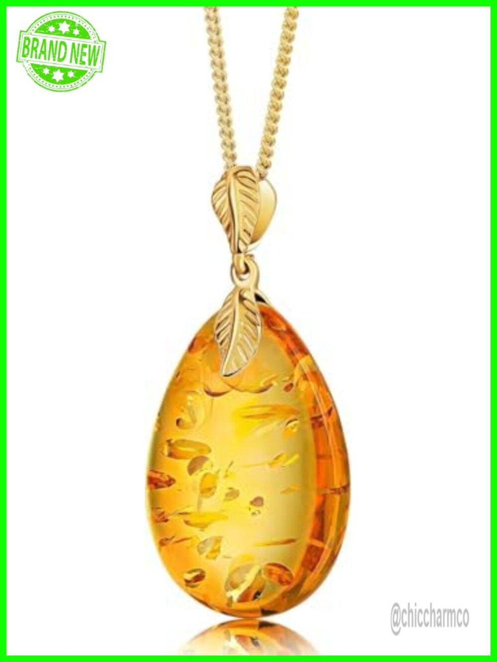 Baltic Amber Pendant Necklace 24K Gold Plated 925 Sterling Silver Chain